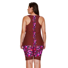 Womens 2Pc Burgundy Floral Insert Tankini and Short Sports Suit Set
