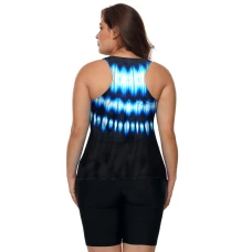 Womens Black Ombre Print Lace-up Detail Racerback 2Pc Tankini Swimsuit