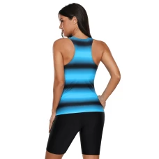 Womens Blue Black Ombre Print Lace-up Detail Racerback 2Pc Tankini Swimsuit