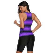 Womens Purple Black Ombre Print Lace-up Detail Racerback 2Pc Tankini Swimsuit