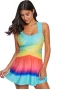 Womens Turquoise Ombre Tie Dye Wrap Front Criss Cross Swim Dress with Shorts