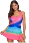 Womens Rosy Ombre Tie Dye Wrap Front Criss Cross Swim Dress with Shorts