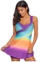 Womens Purple Ombre Tie Dye Wrap Front Criss Cross Swim Dress with Shorts