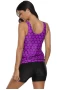 Womens 2Pc Purple Black Polka Dot Scoop Neck Tank Top and Short Swimsuit Set