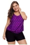 Womens 2Pc Purple Black Polka Dot Scoop Neck Tank Top and Short Swimsuit Set