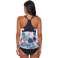 Womens Blue Tropical Print V Neck Cut out 2Pc Tankini Swimsuit