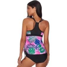 Womens Green Tropical Print V Neck Cut out 2Pc Tankini Swimsuit