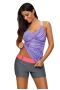 Womens 2Pcs Purple V Neck Wide Strap Printed Tankini Swimsuit Set