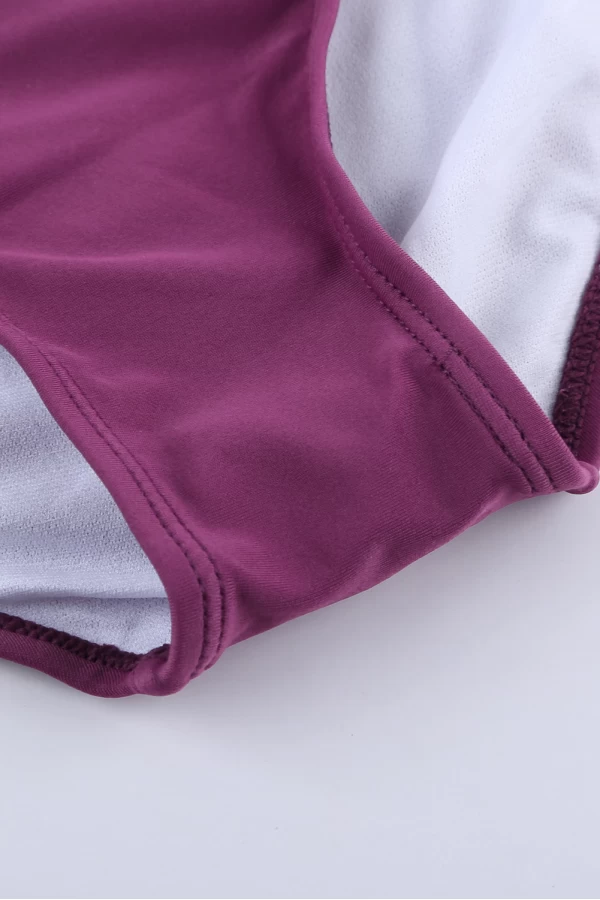 Womens White Retro Polka Dot Print Plunging V Neck Handkerchief Hem 2Pc Tankini Set Purple 