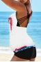 Womens 2Pcs Tie-dyed Flag Print Scoop Back Crisscross Tankini Set
