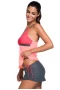 Women's Orange Pink Colorblock Plunging V Neck 2Pc Tankini Skort Bottom Swimsuit