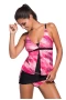 Women's Pinkish Print Plunging V Neck 2Pc Tankini Skort Bottom Swimsuit