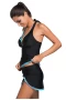 Women's Blue Trim Black Halter Open Back 2Pc Tankini Skort Swimsuit