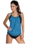 Womens Blue Printed Layered-Style Striped Drawstring Sides 2Pc Tankini with Triangular Trunk
