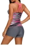 Womens Pink Pattern Print Spliced V Neck Racerback Top and Boy Shorts 2Pc Tankini